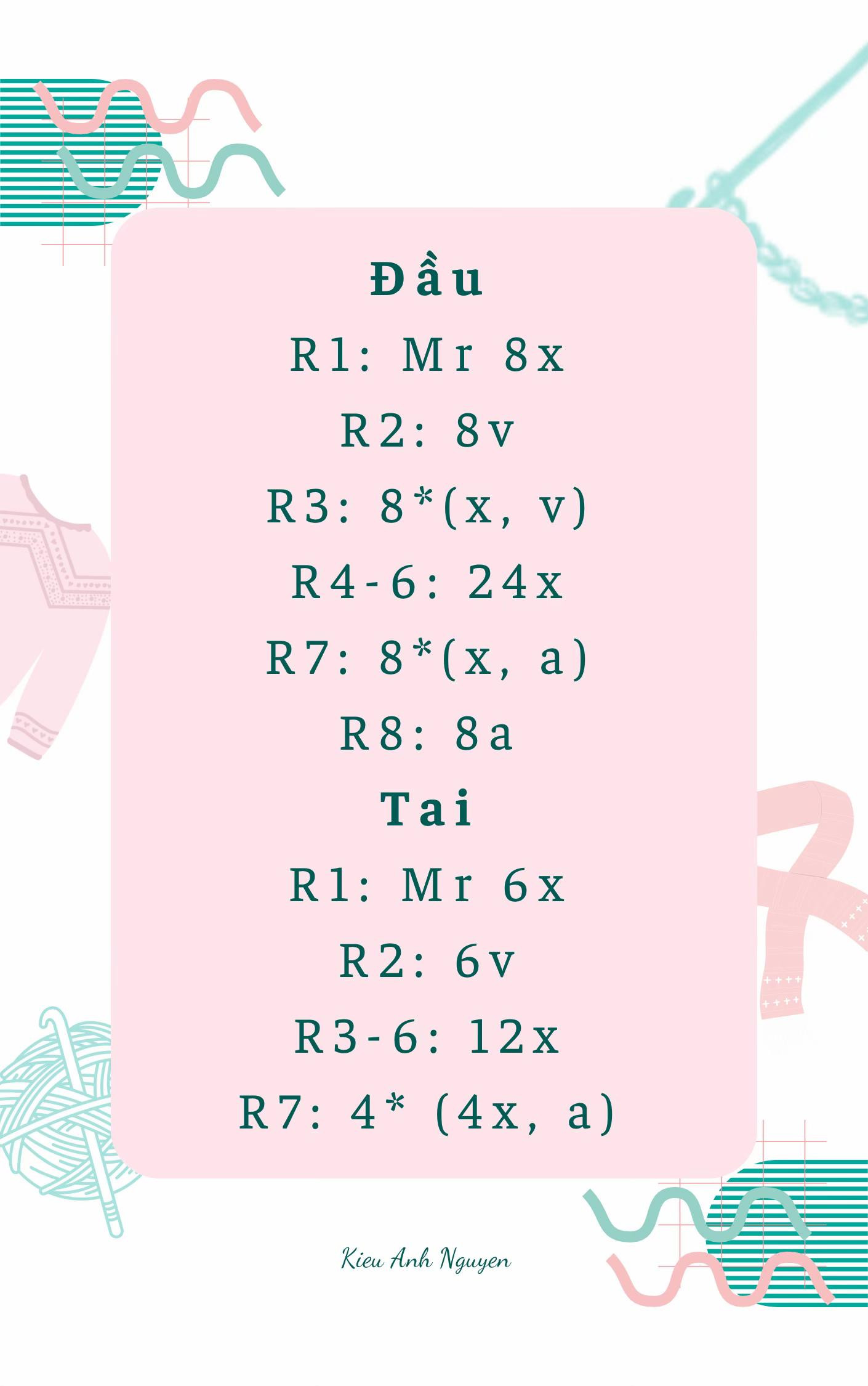 Hướng dẫn móc len đầu và tai thỏ bông bằng chart tiếng Việt