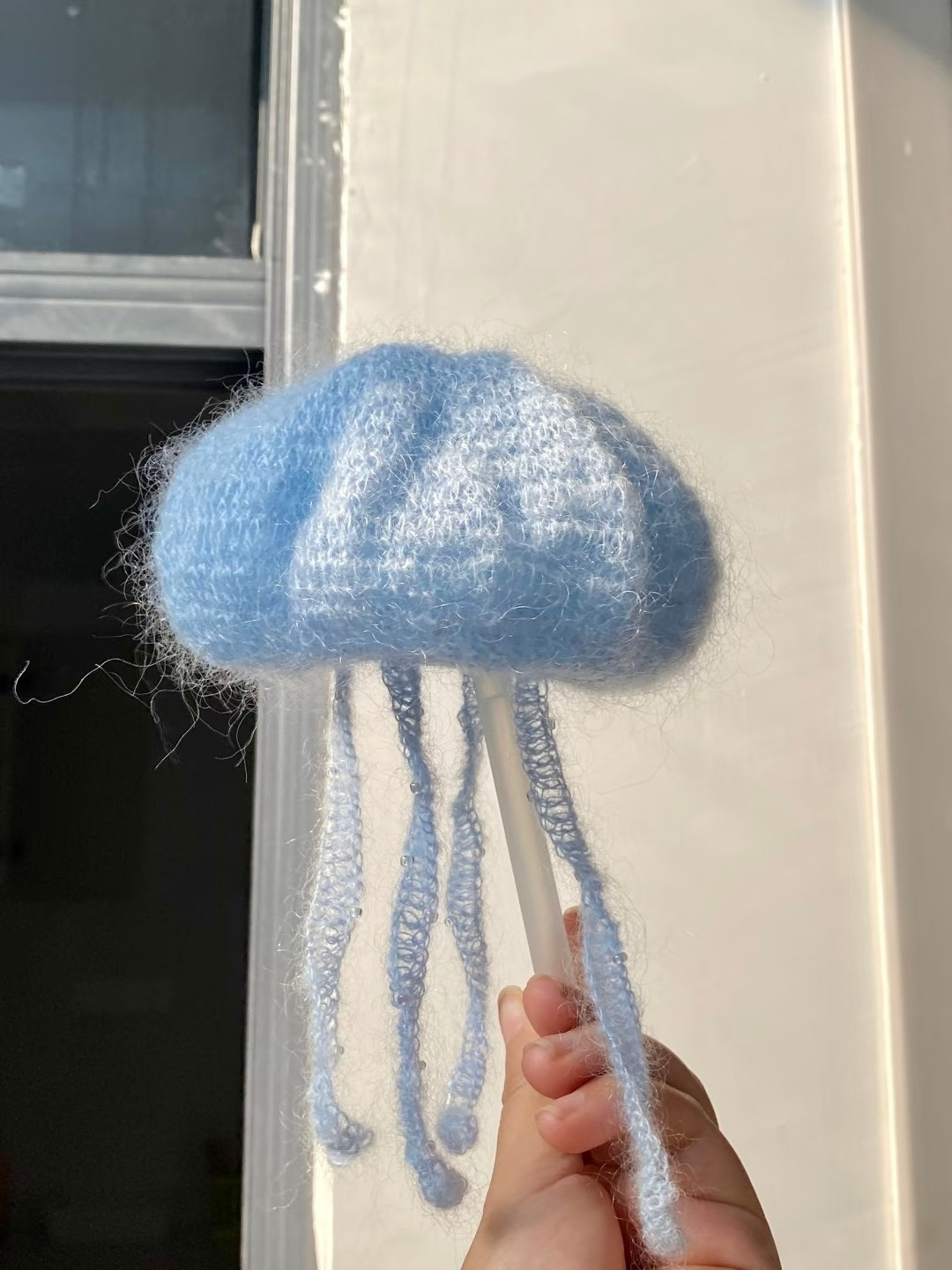 Hướng dẫn móc len dây buộc tóc sứa màu xanh dương