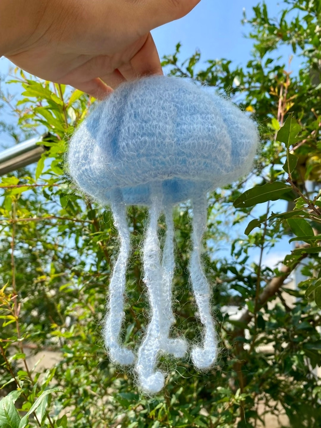 Hướng dẫn móc len dây buộc tóc sứa màu xanh dương