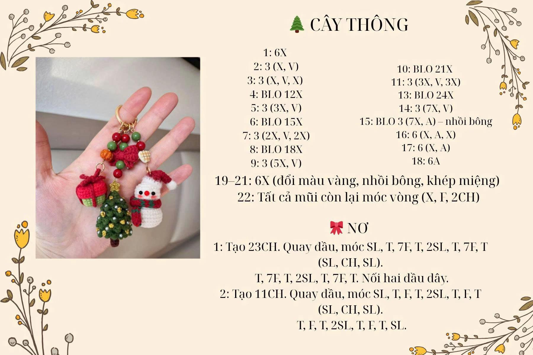 Hướng dẫn móc len đồ trang trí Giáng sinh: Cây thông, hộp quà và nơ