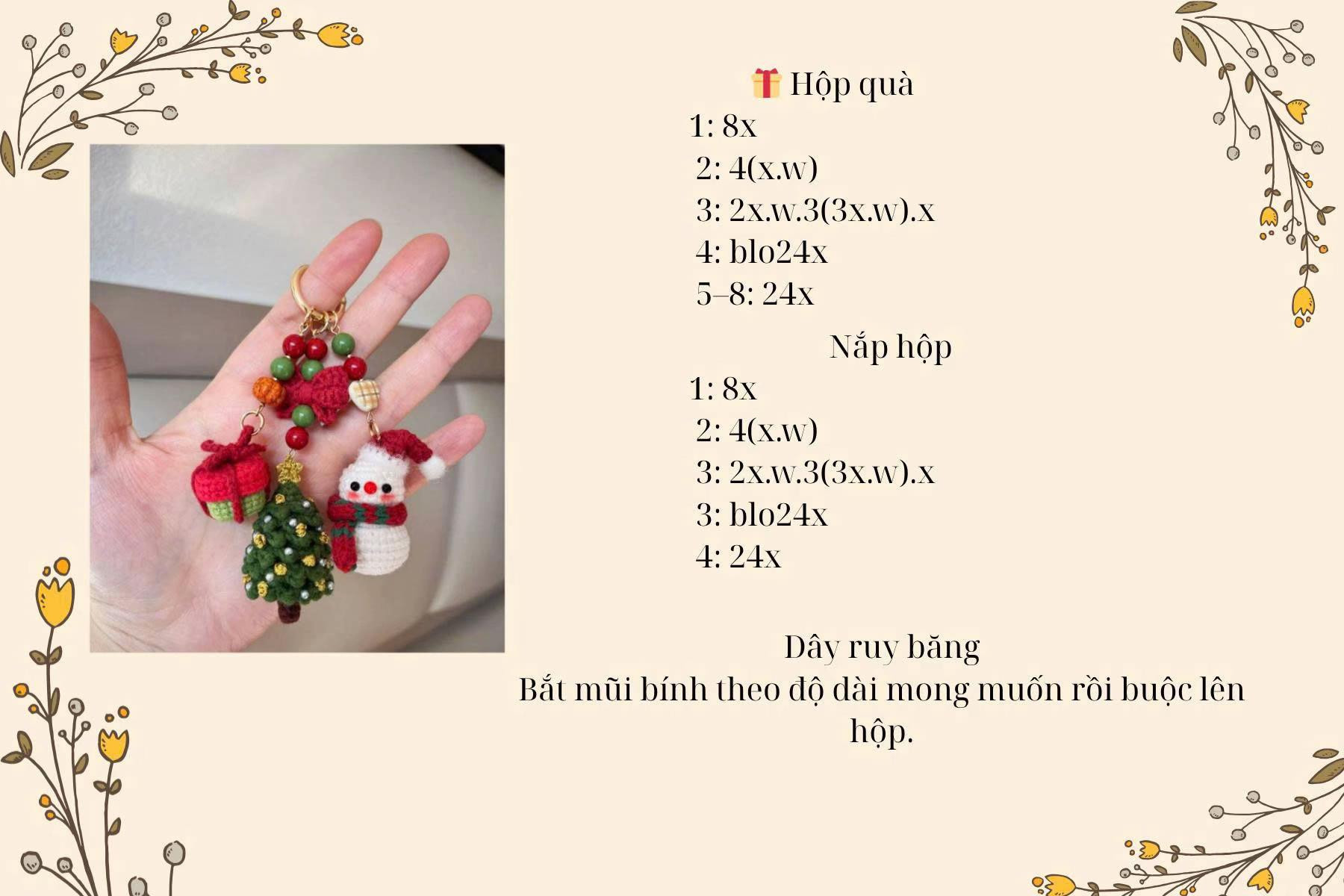 Hướng dẫn móc len đồ trang trí Giáng sinh: Cây thông, hộp quà và nơ