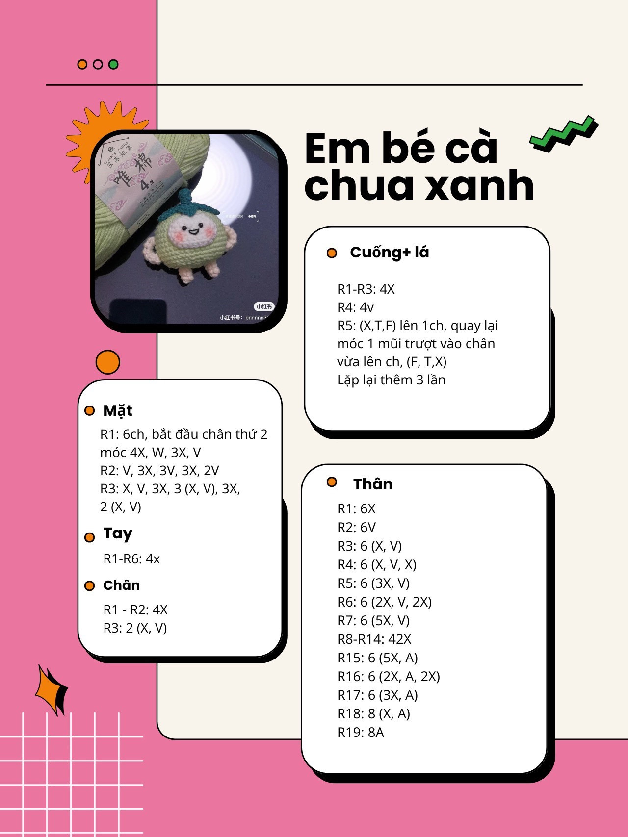 Hướng dẫn móc len Em bé cà chua xanh dễ thương