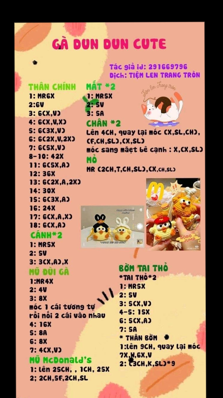 Hướng dẫn móc len Gà Donald McDonald's dễ thương