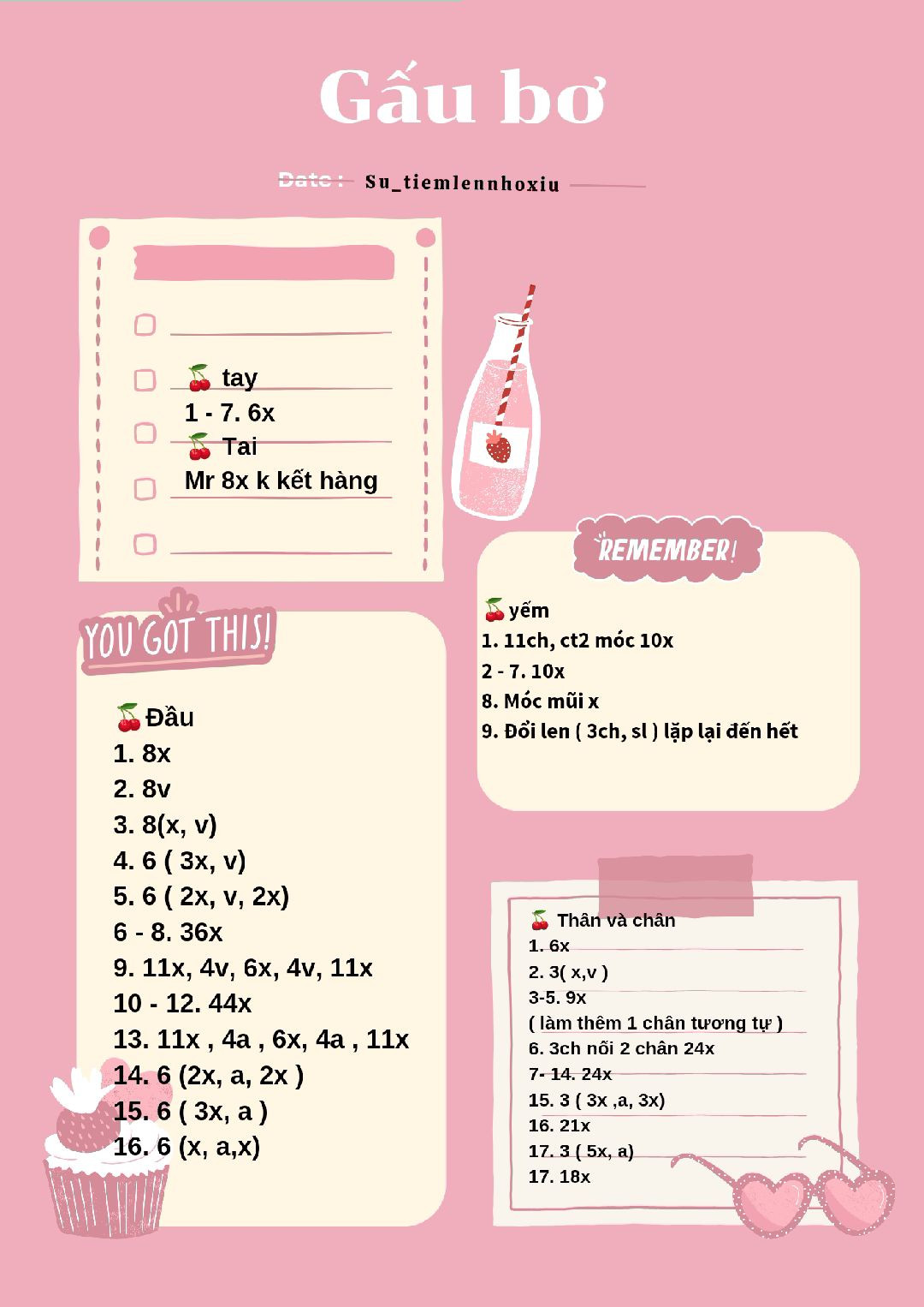 Hướng dẫn móc len Gấu bơ dễ thương