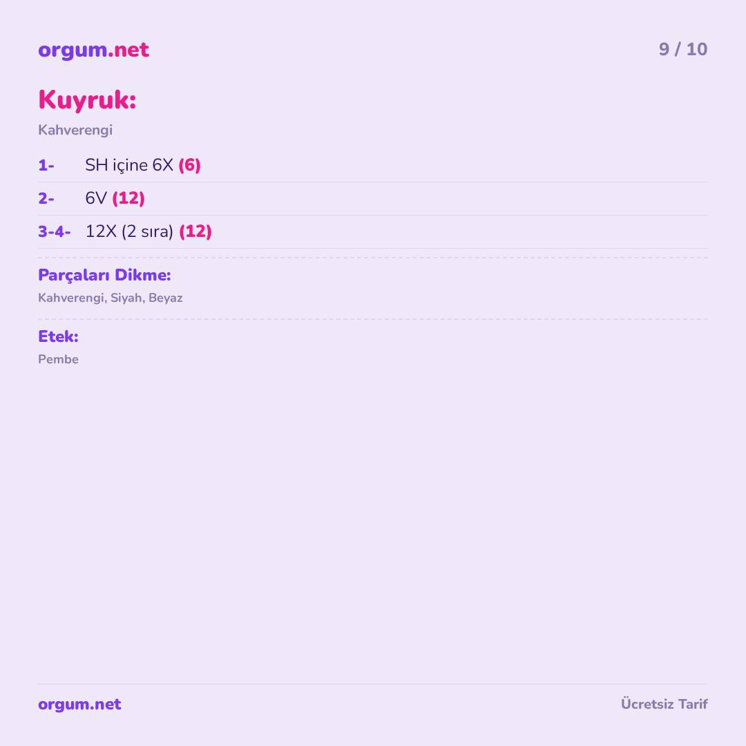 Hướng dẫn móc len gấu bông Ayıcık Lucia màu nâu và váy hồng, bảng hướng dẫn chi tiết từng phần bằng tiếng Thổ Nhĩ Kỳ