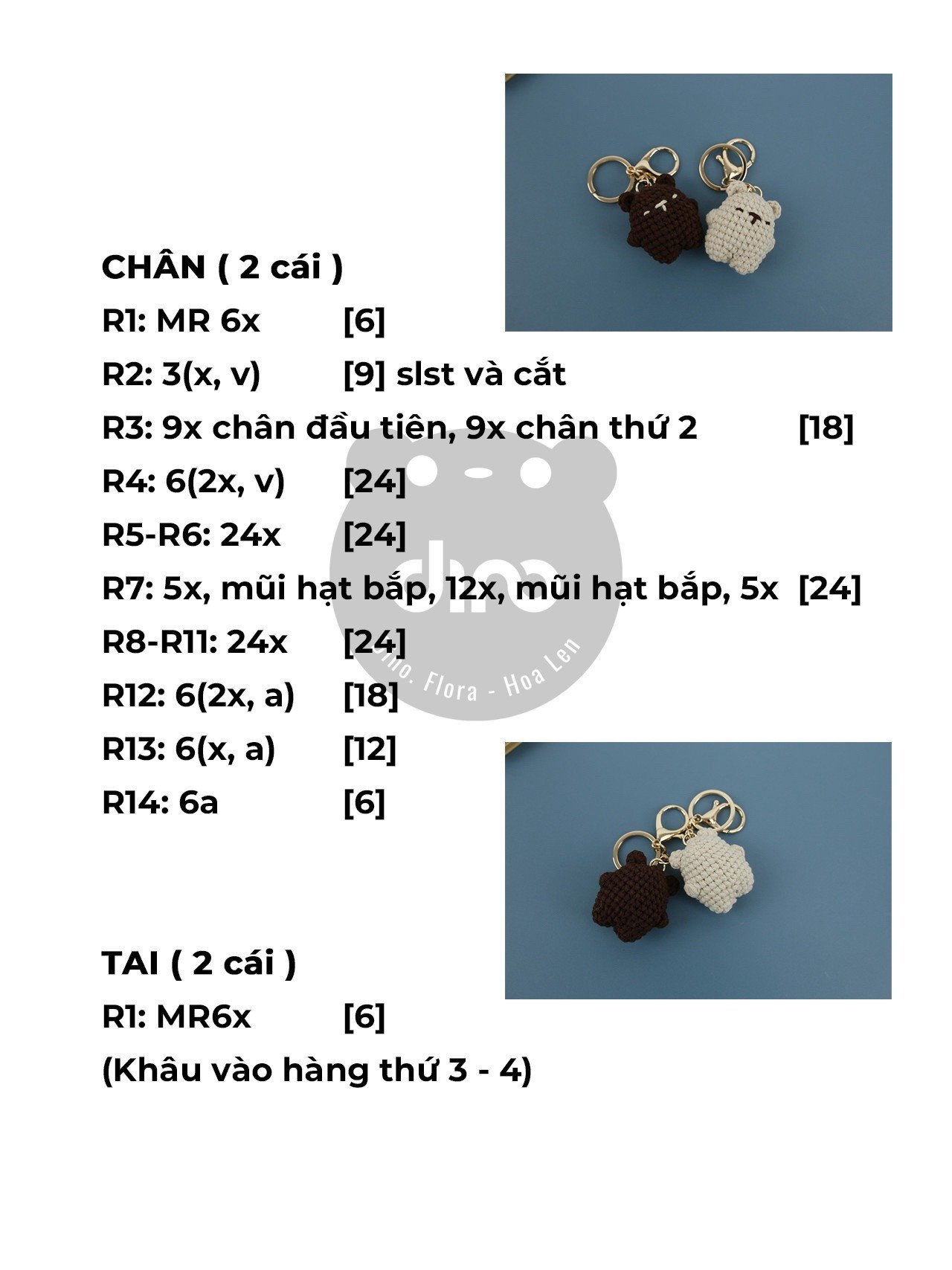 Hướng dẫn móc len gấu bông hình chìa khóa nâu và trắng dễ thương
