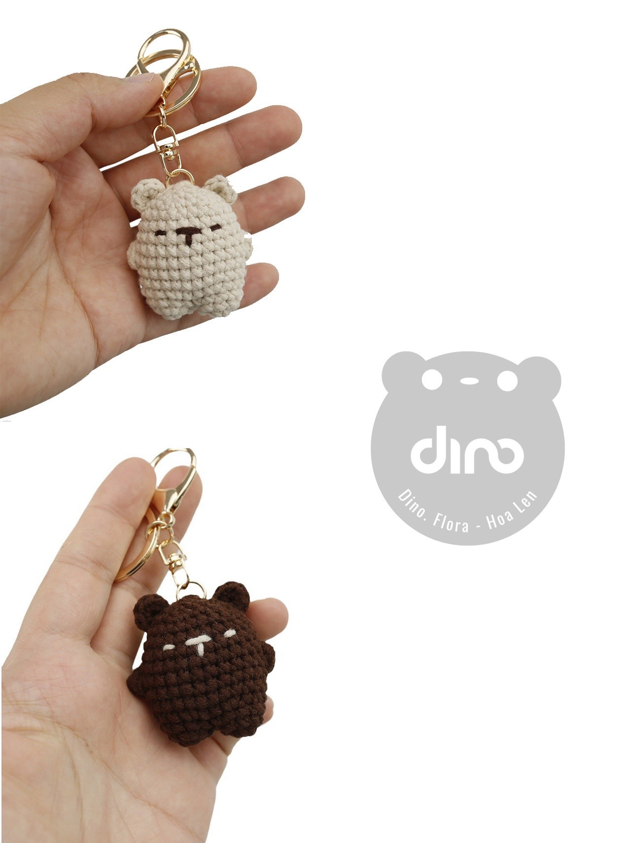 Hướng dẫn móc len gấu bông hình chìa khóa nâu và trắng dễ thương