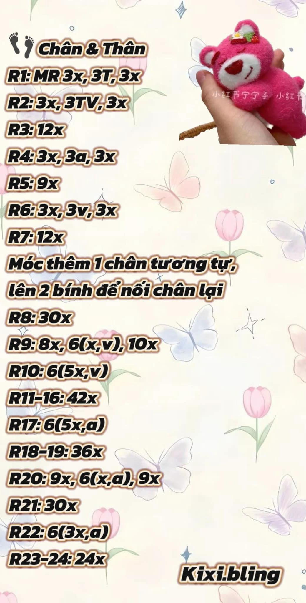 Hướng dẫn móc len gấu bông hồng dễ thương