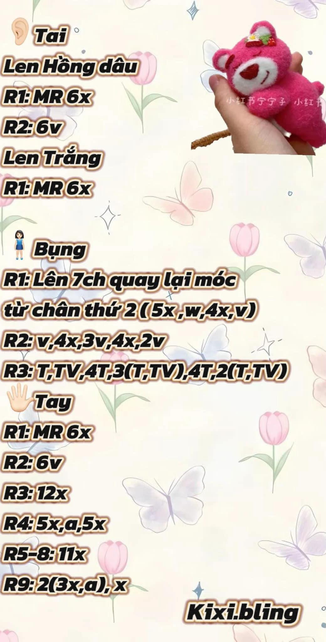 Hướng dẫn móc len gấu bông hồng dễ thương