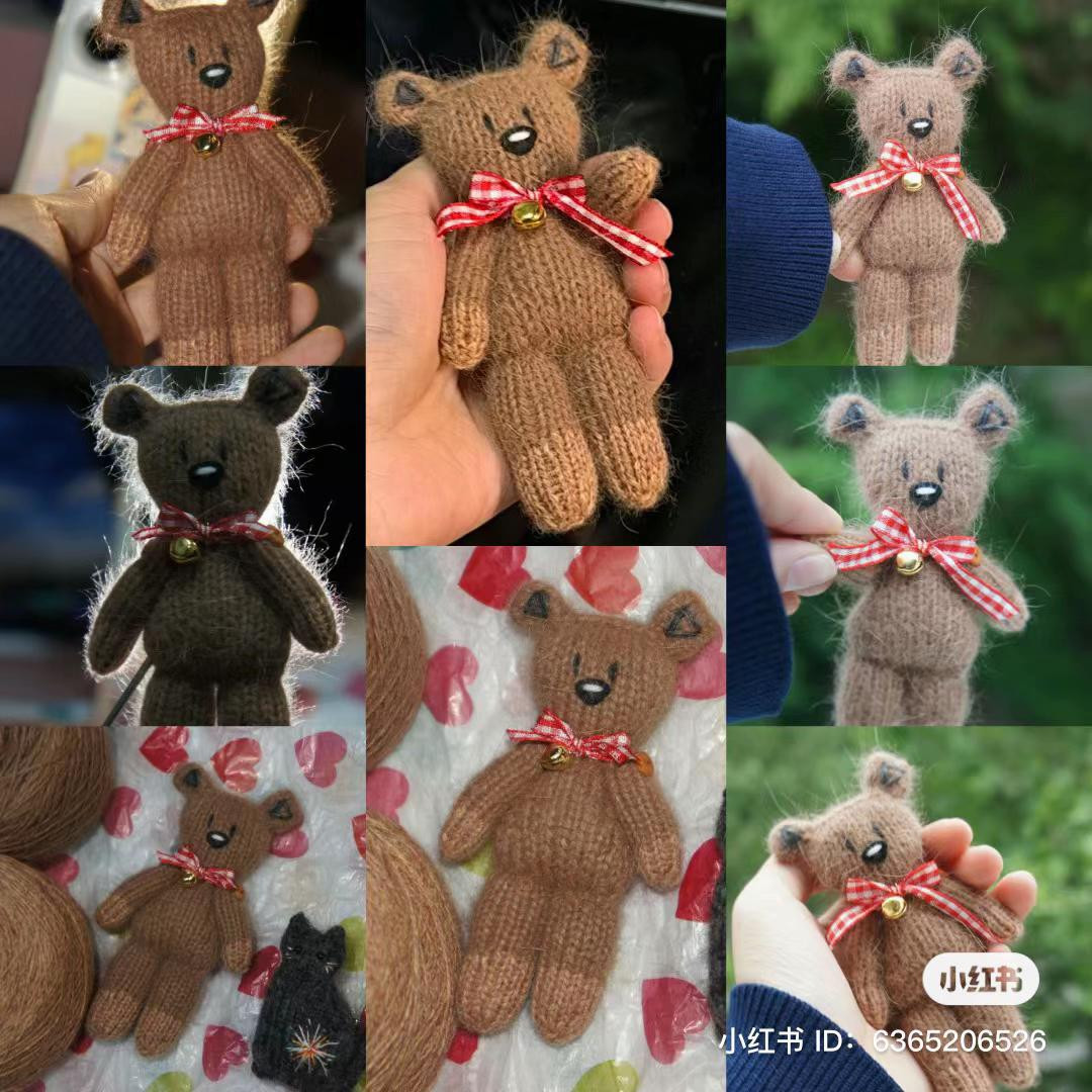 Hướng dẫn móc len gấu bông Teddy màu nâu, có nơ đỏ và chuông vàng