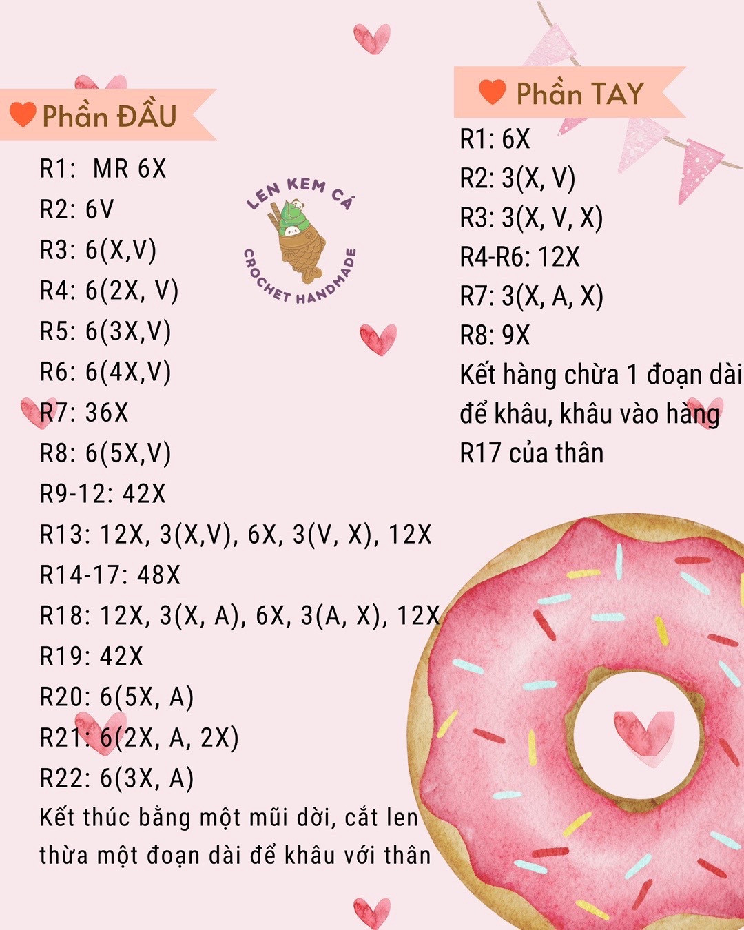 Hướng dẫn móc len Gấu dâu Loto màu hồng dễ thương