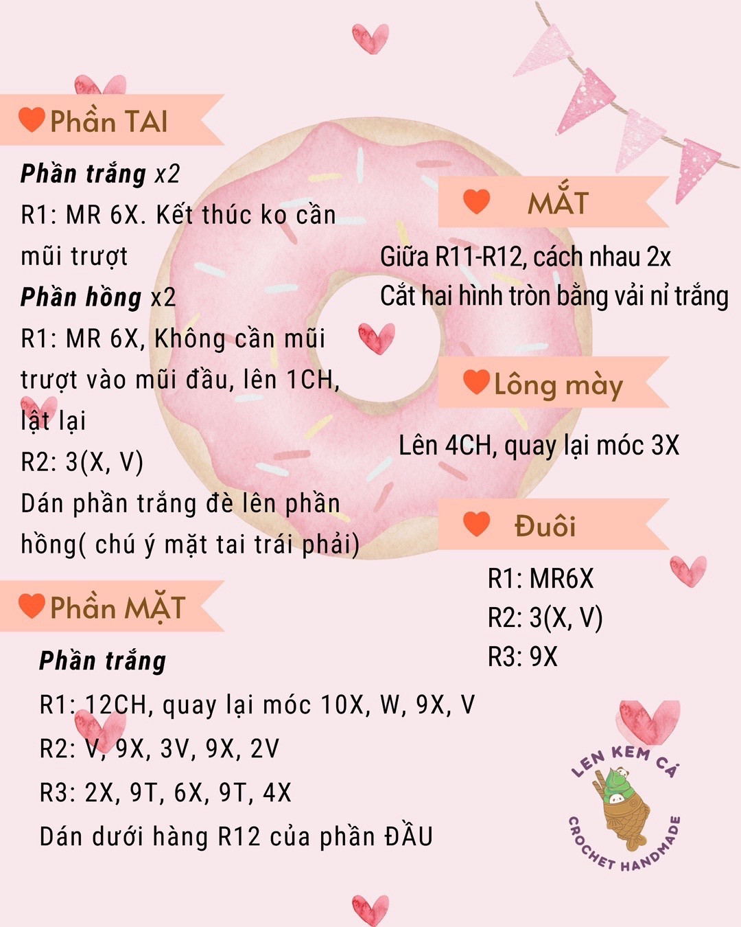 Hướng dẫn móc len Gấu dâu Loto màu hồng dễ thương