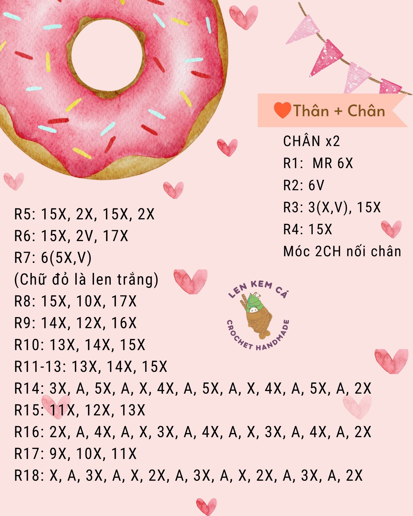 Hướng dẫn móc len Gấu dâu Loto màu hồng dễ thương