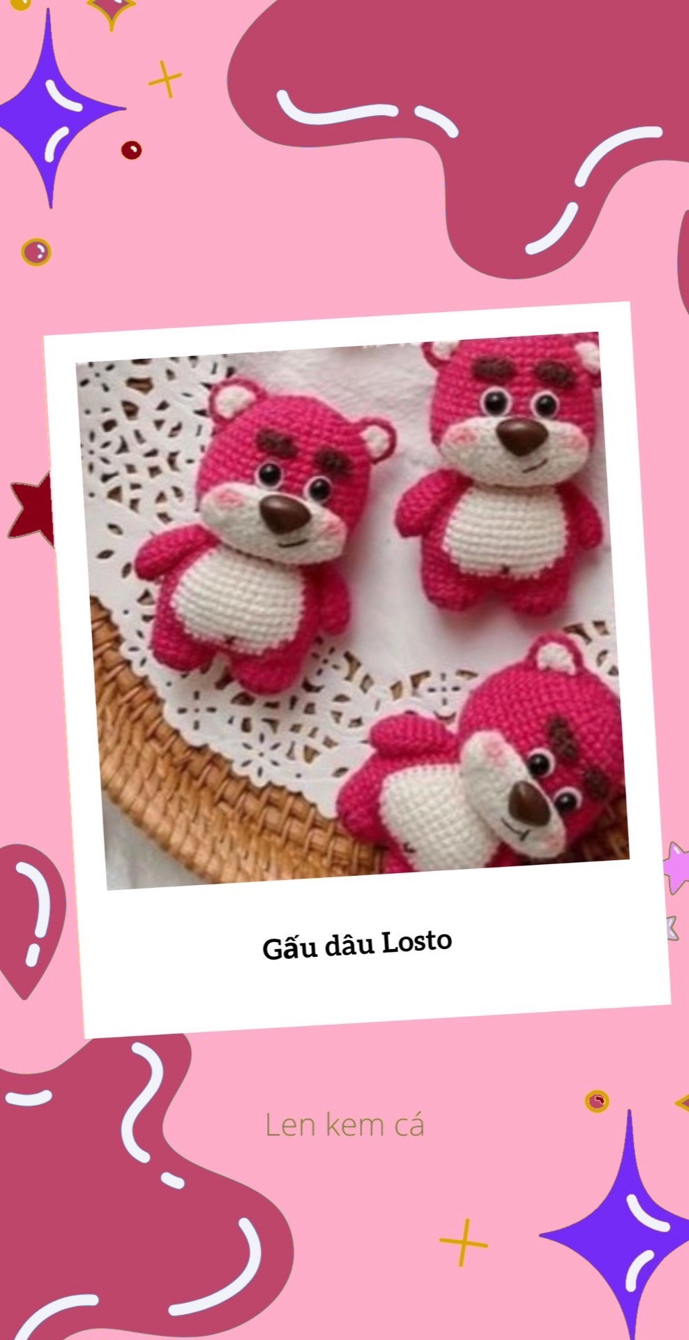 Hướng dẫn móc len Gấu dâu Loto màu hồng dễ thương