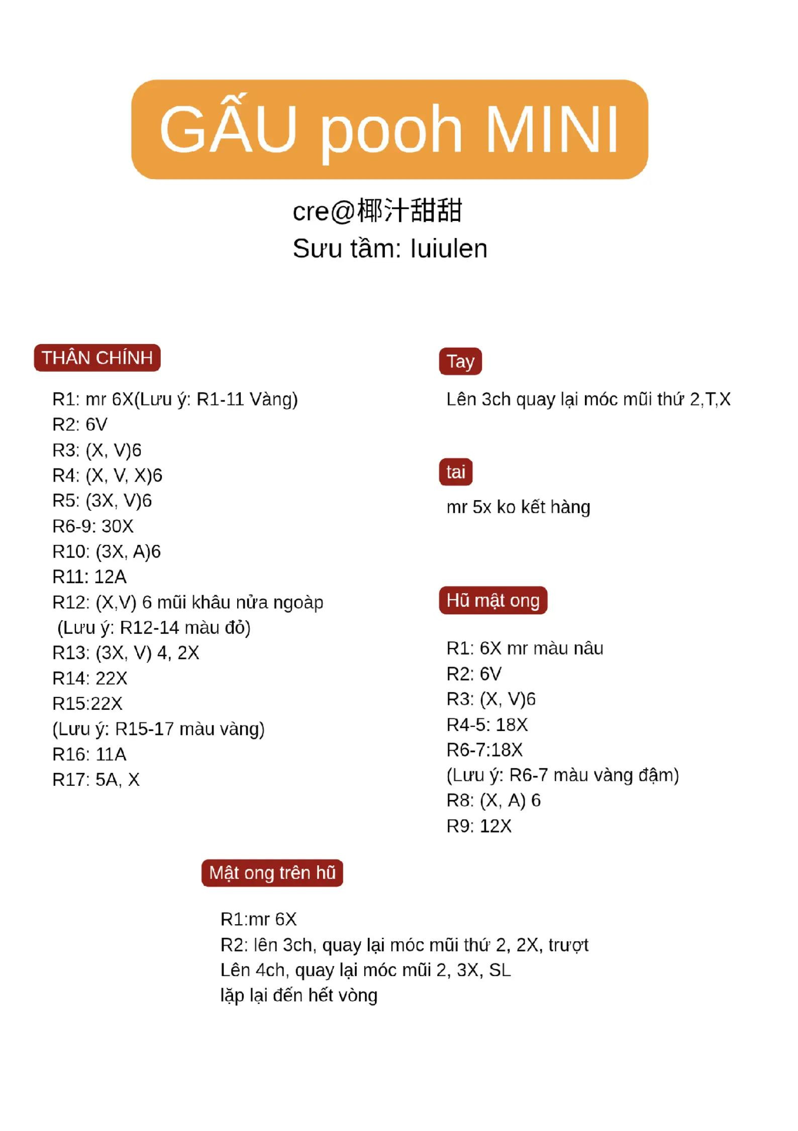 Hướng dẫn móc len Gấu Pooh mini dễ thương