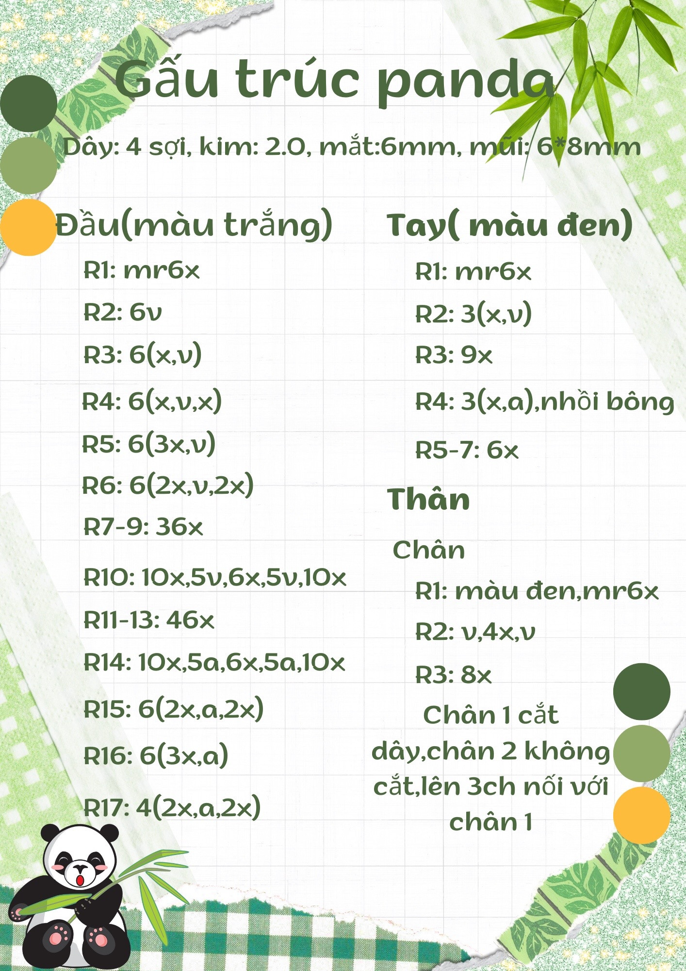 Hướng dẫn móc len Gấu trúc panda dễ thương, chart chi tiết từng phần