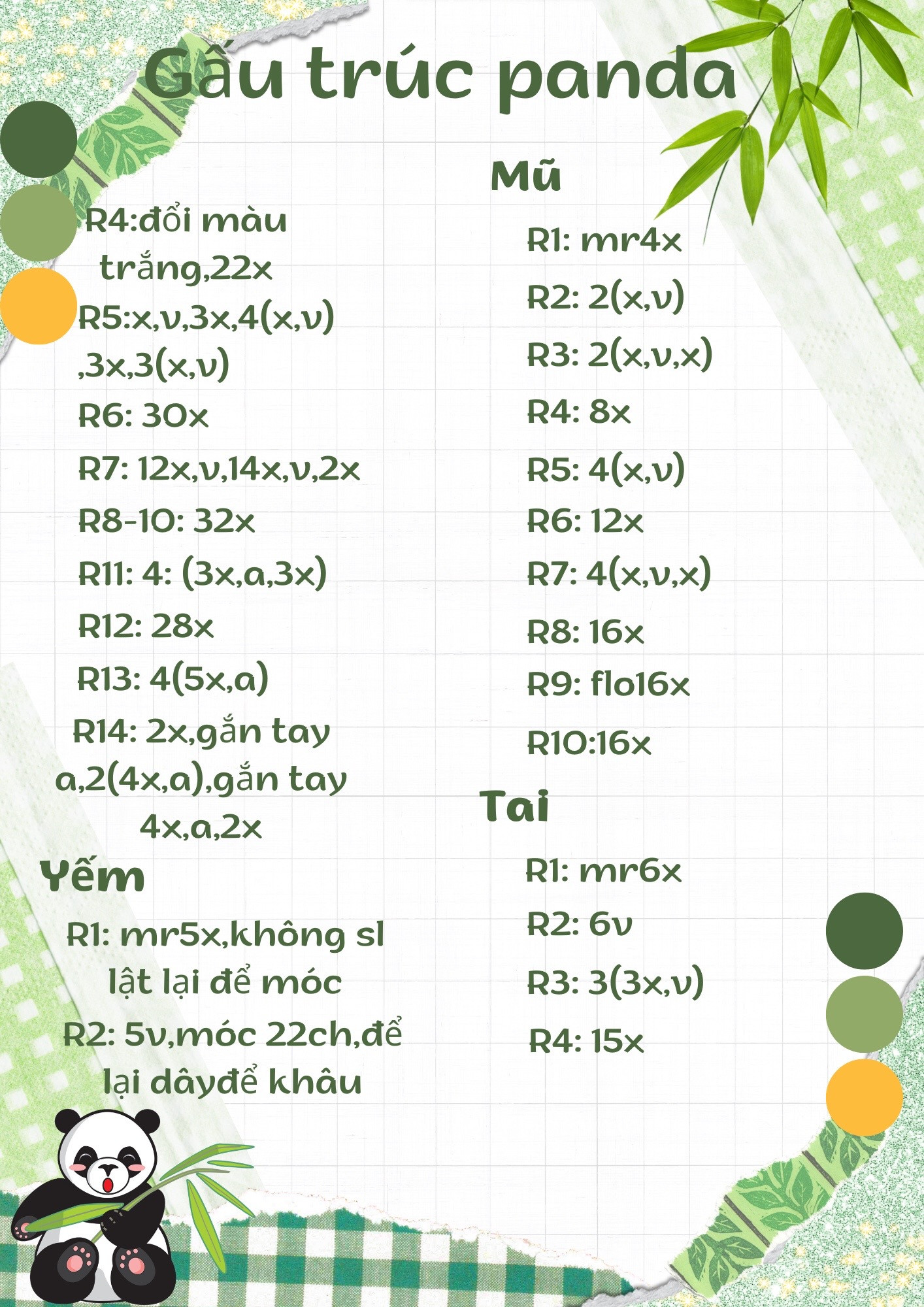 Hướng dẫn móc len Gấu trúc panda dễ thương, chart chi tiết từng phần