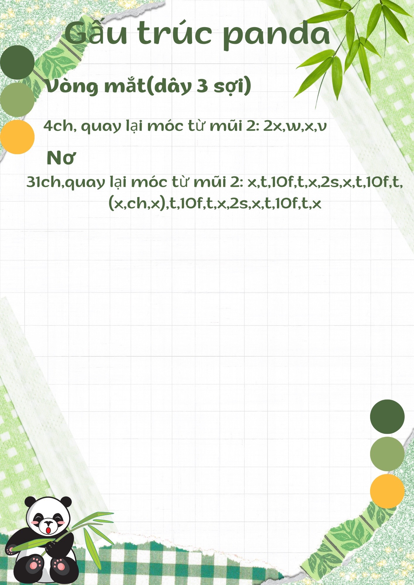 Hướng dẫn móc len Gấu trúc panda dễ thương, chart chi tiết từng phần