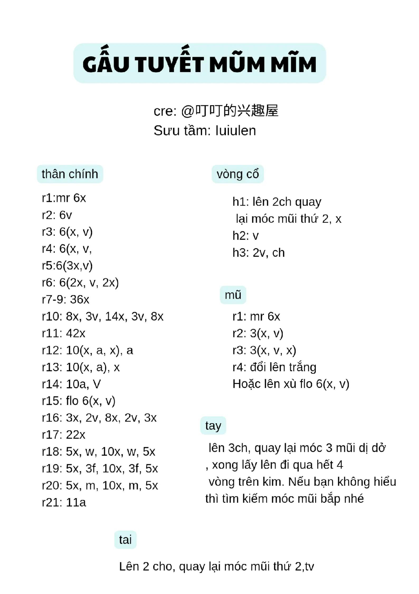 Hướng dẫn móc len Gấu Tuyết và Mèo Cute