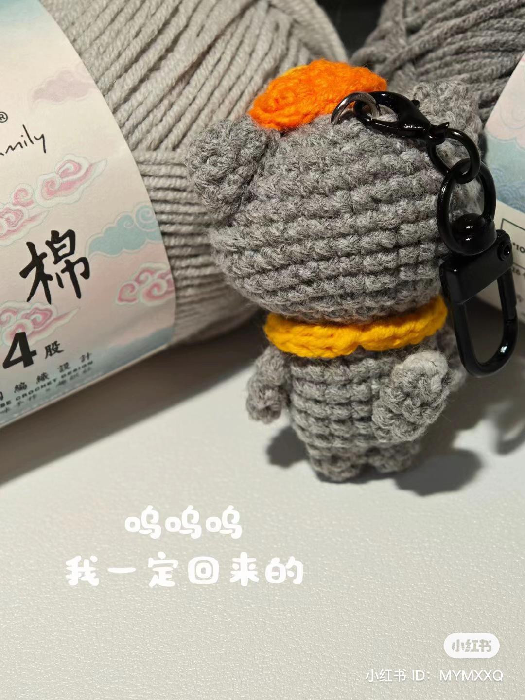 Hướng dẫn móc len gấu xám đeo túi bánh cam dễ thương