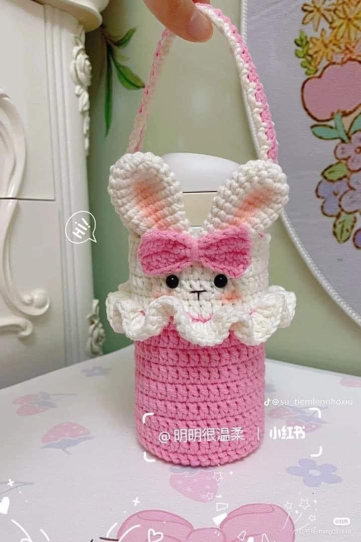 Hướng dẫn móc len giỏ hình thỏ hồng trắng dễ thương