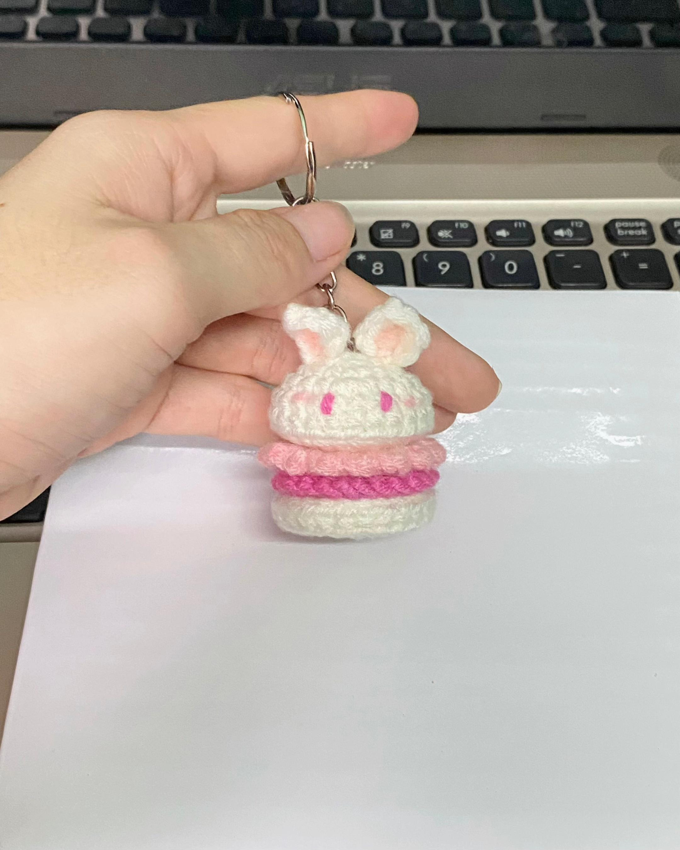 Hướng dẫn móc len Hamburger Thỏ màu hồng trắng