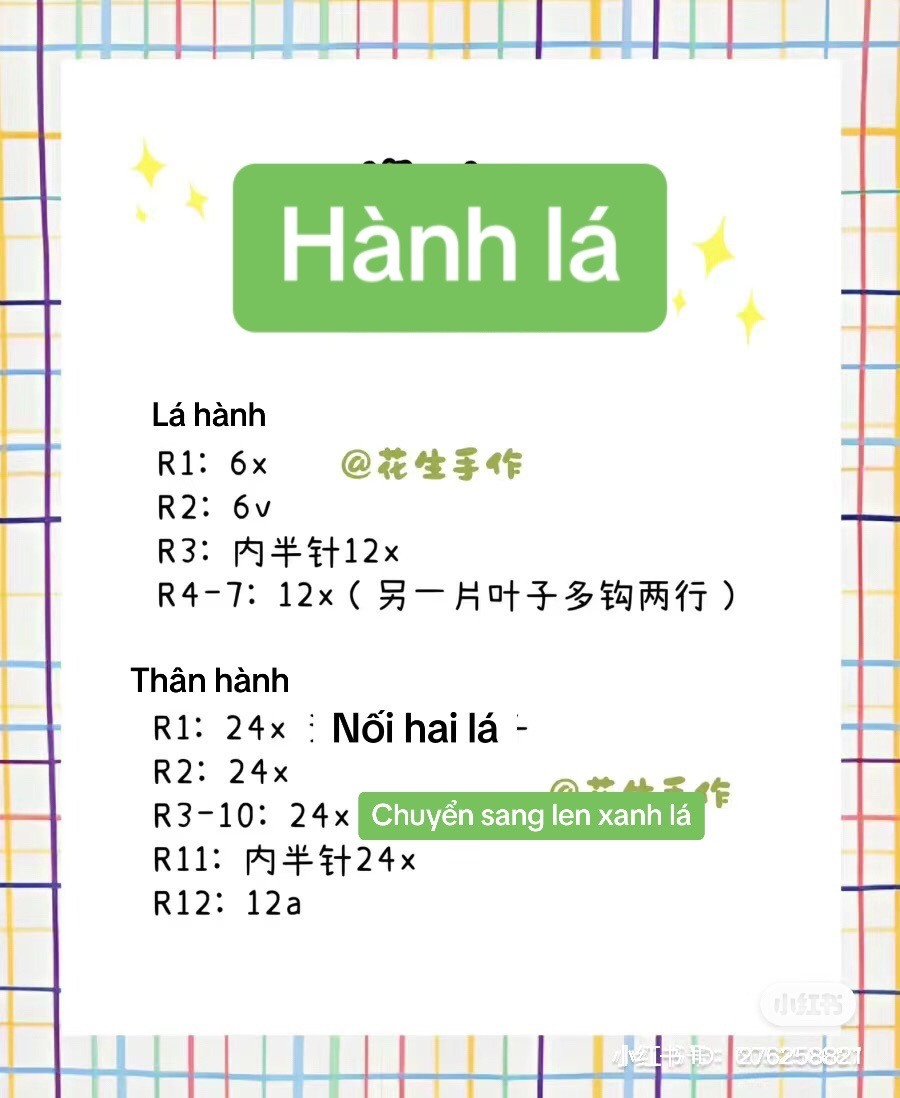 Hướng dẫn móc len Hành lá xanh trắng dễ thương