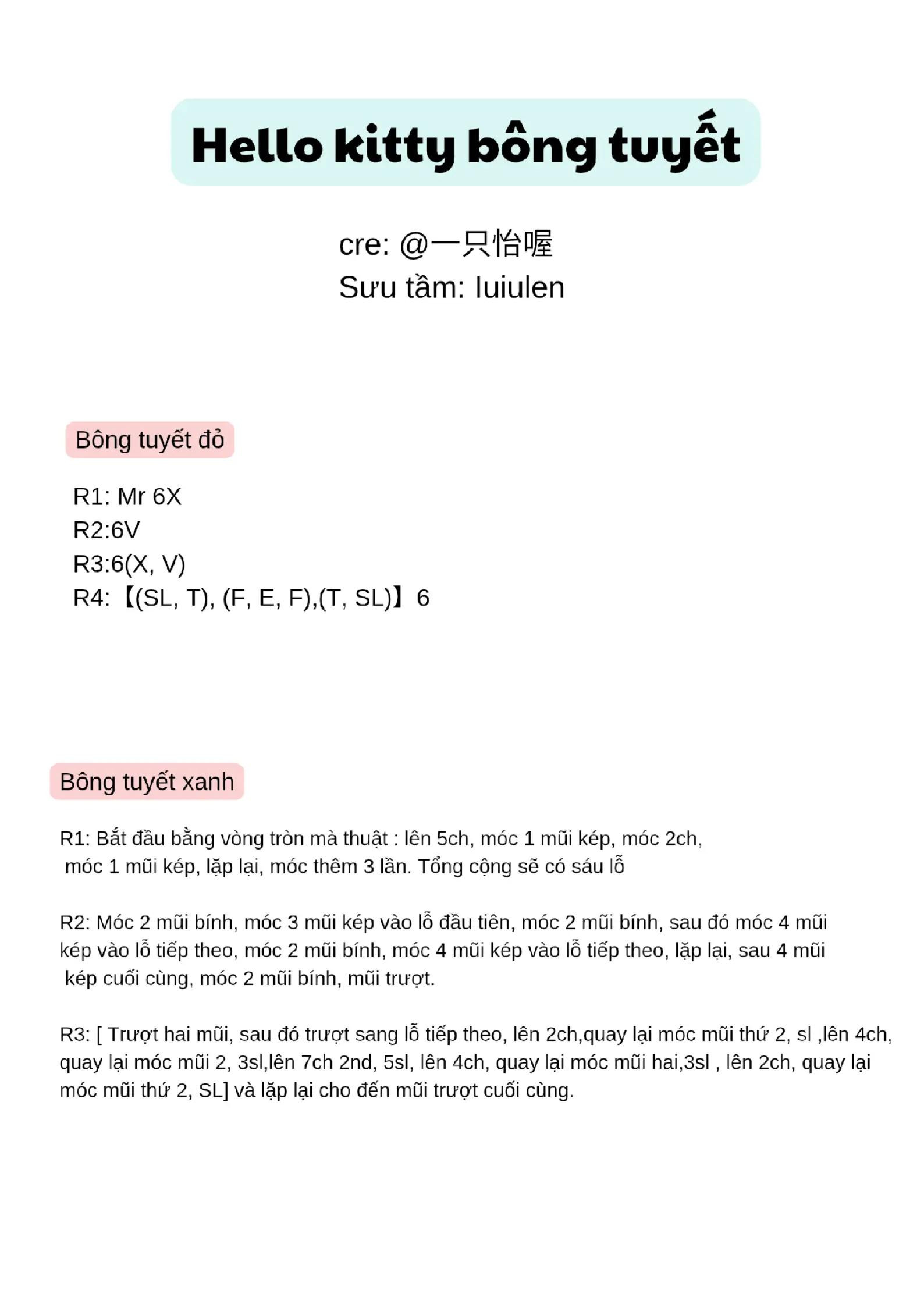 Hướng dẫn móc len Hello Kitty bông tuyết Noel