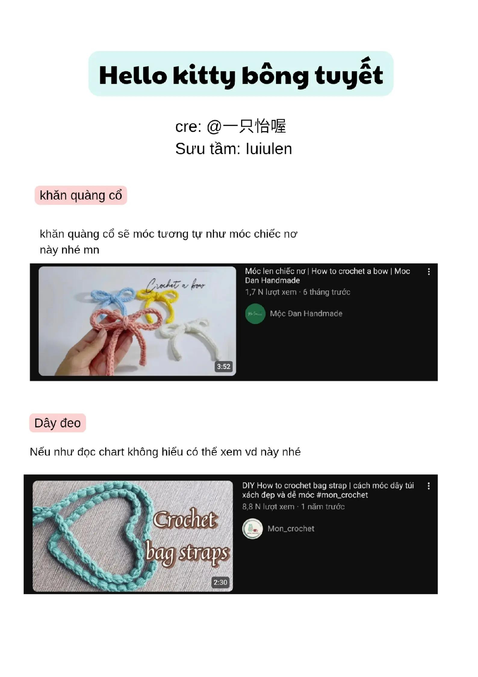 Hướng dẫn móc len Hello Kitty bông tuyết Noel