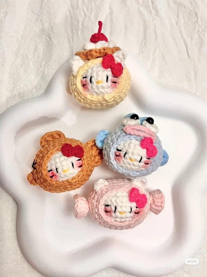Hướng dẫn móc len Hello Kitty pudding, cá hề và kẹo