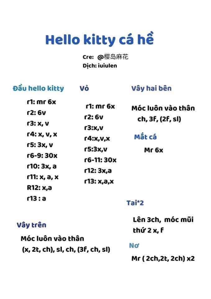 Hướng dẫn móc len Hello Kitty pudding, cá hề và kẹo