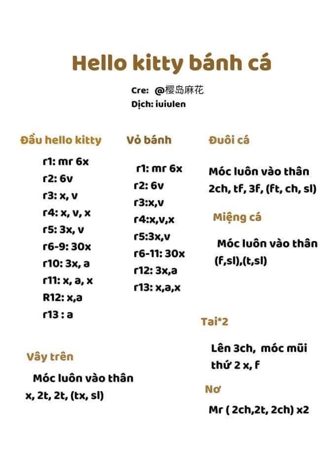 Hướng dẫn móc len Hello Kitty pudding, cá hề và kẹo