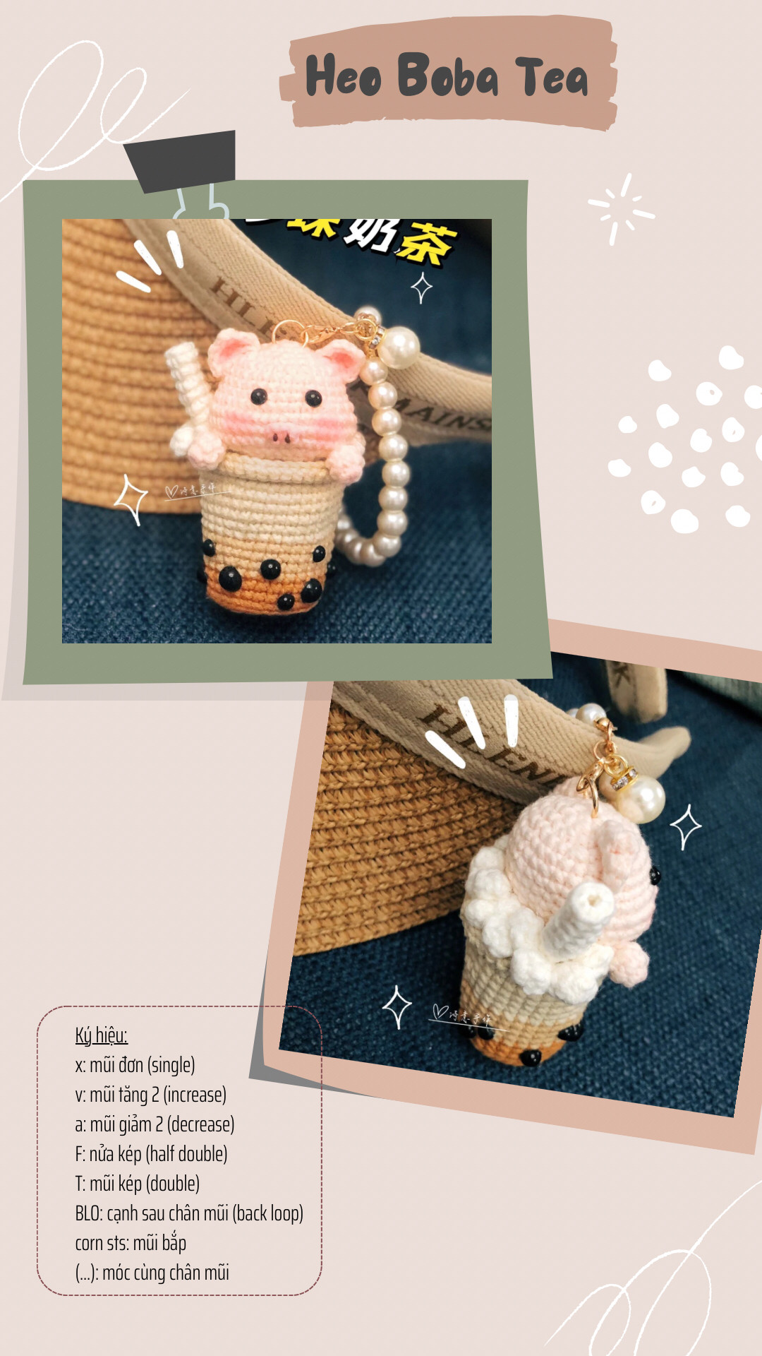 Hướng dẫn móc len Heo Boba Tea dễ thương