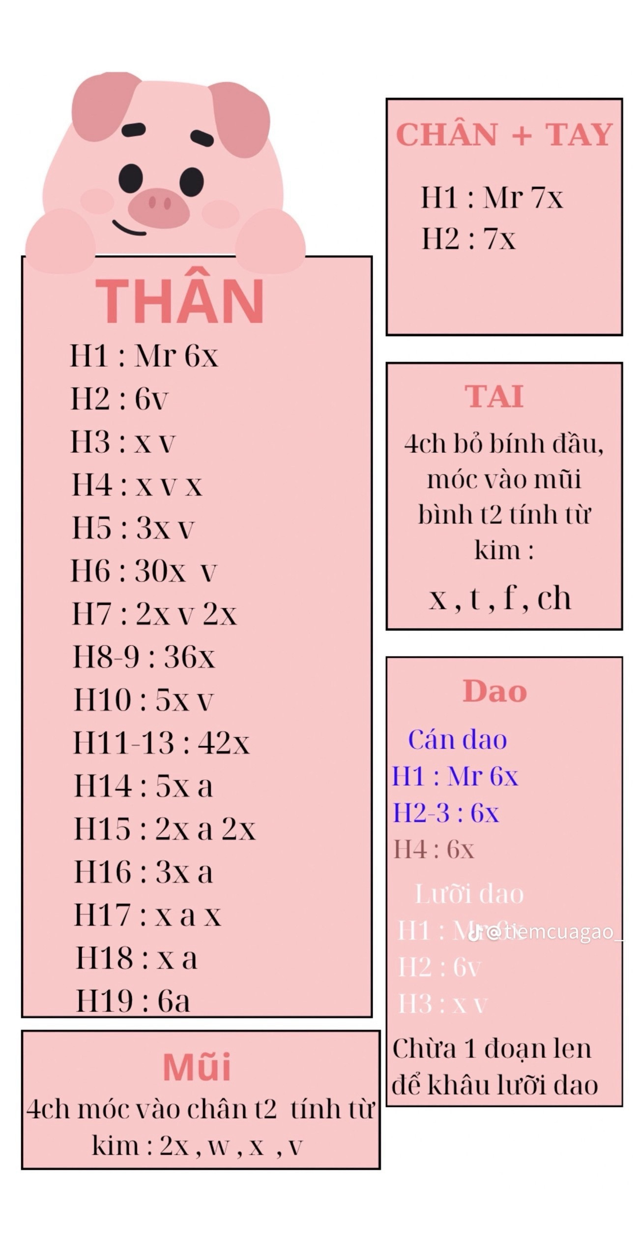 Hướng dẫn móc len Heo cầm dao dễ thương