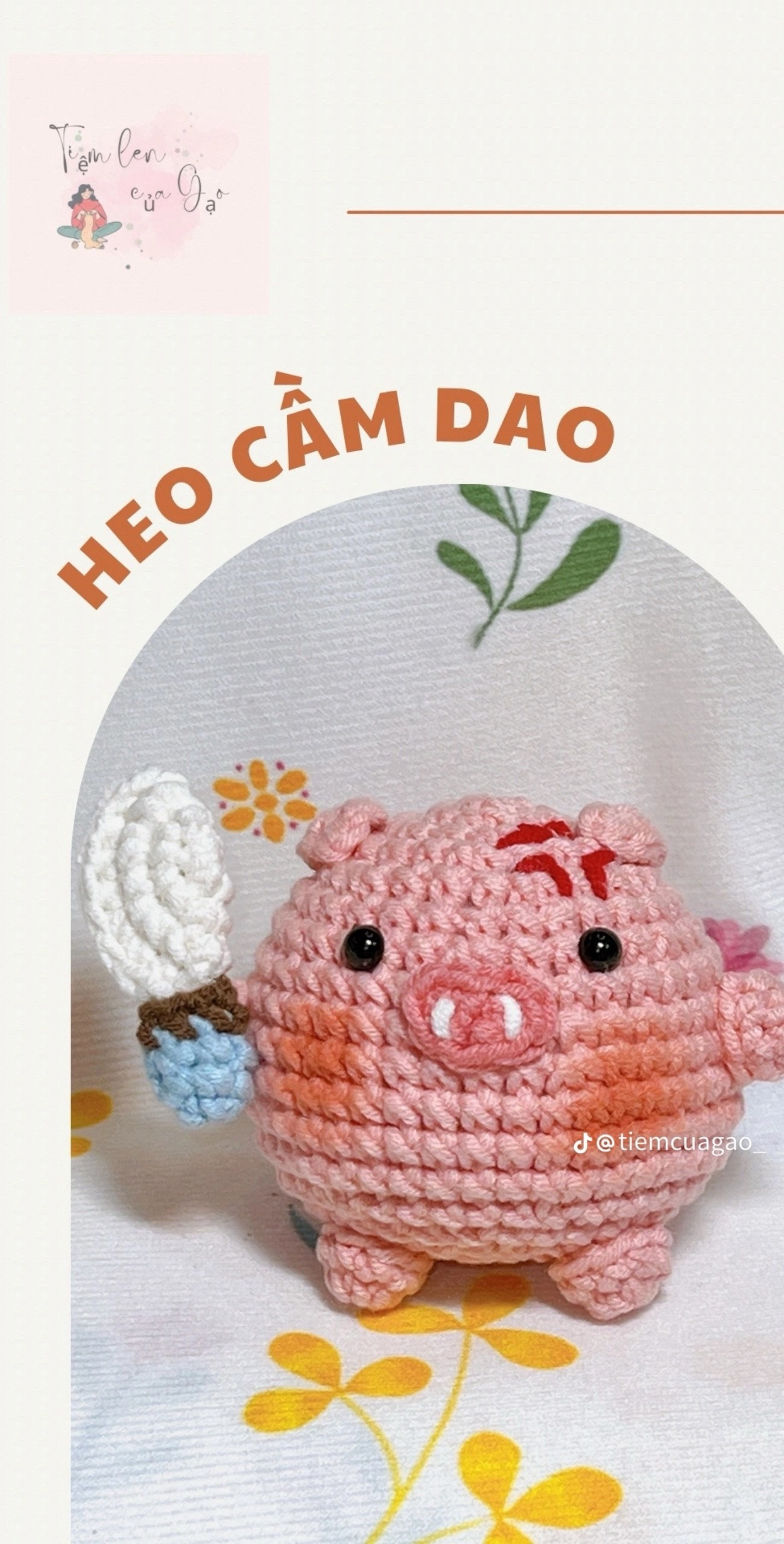 Hướng dẫn móc len Heo cầm dao dễ thương