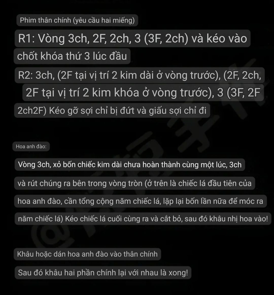 Hướng dẫn móc len hoa anh đào màu hồng trắng với sơ đồ chi tiết