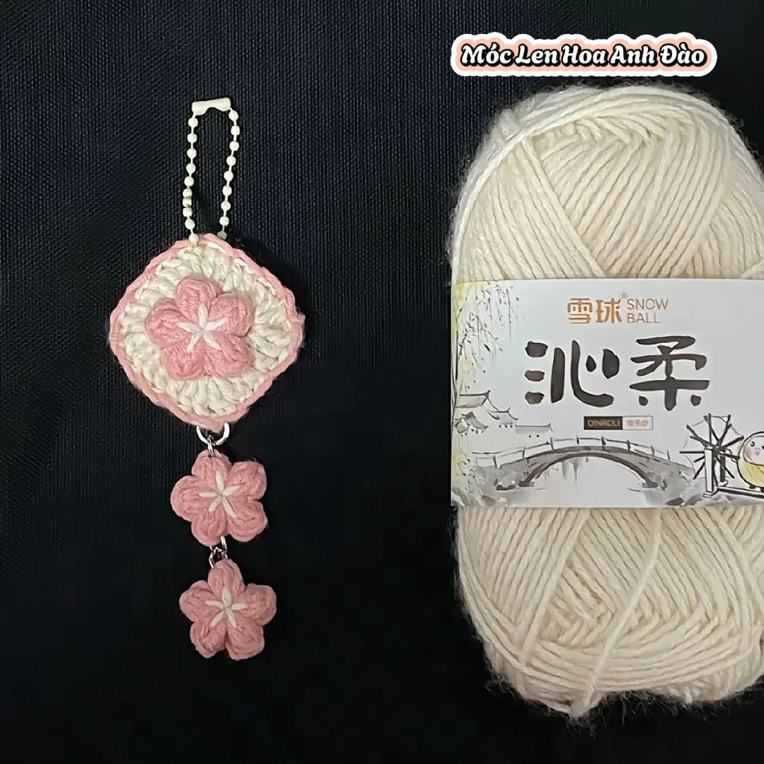 Hướng dẫn móc len hoa anh đào màu hồng trắng với sơ đồ chi tiết