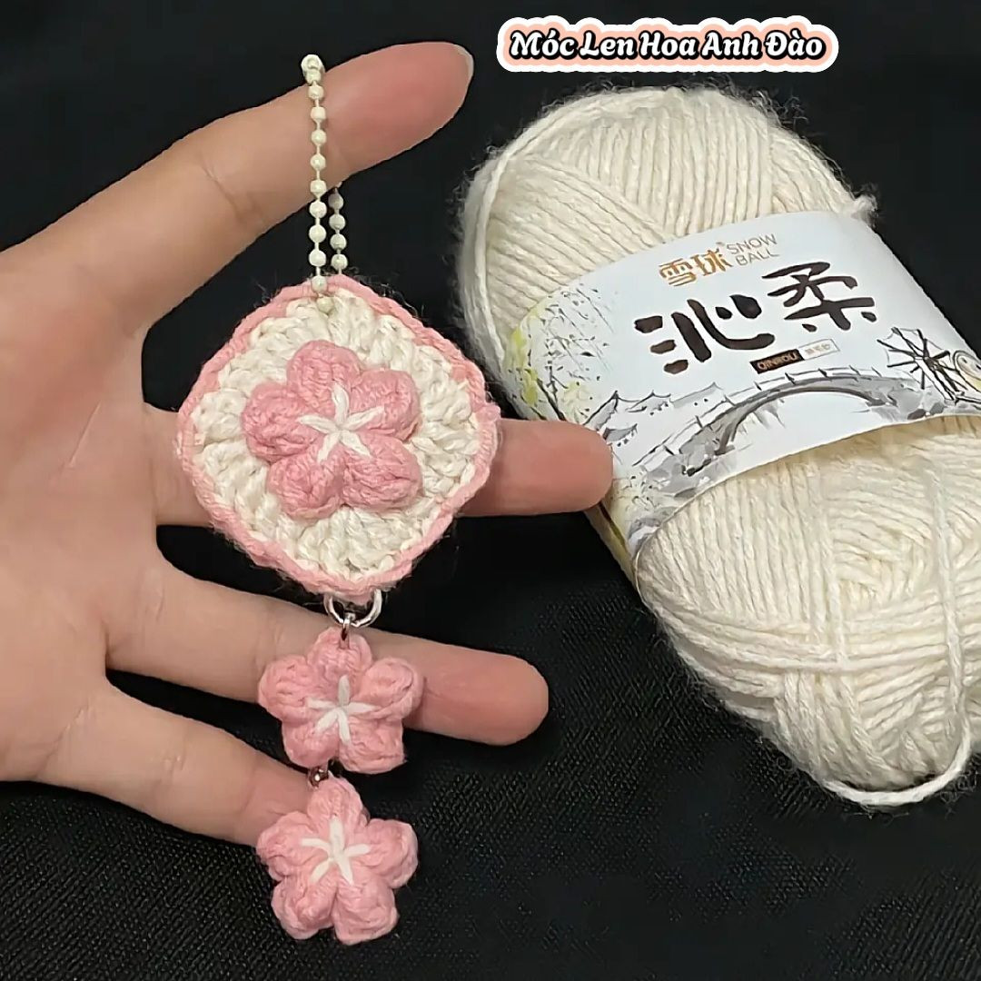 Hướng dẫn móc len hoa anh đào màu hồng trắng với sơ đồ chi tiết