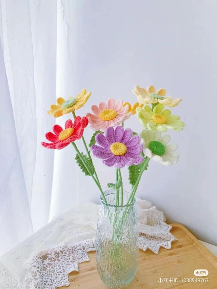 Hướng dẫn móc len hoa cúc nhiều màu sắc chi tiết