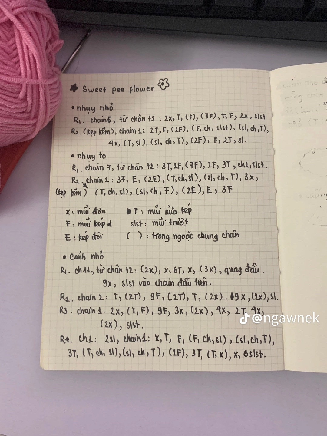 Hướng dẫn móc len hoa đậu ngọt màu hồng