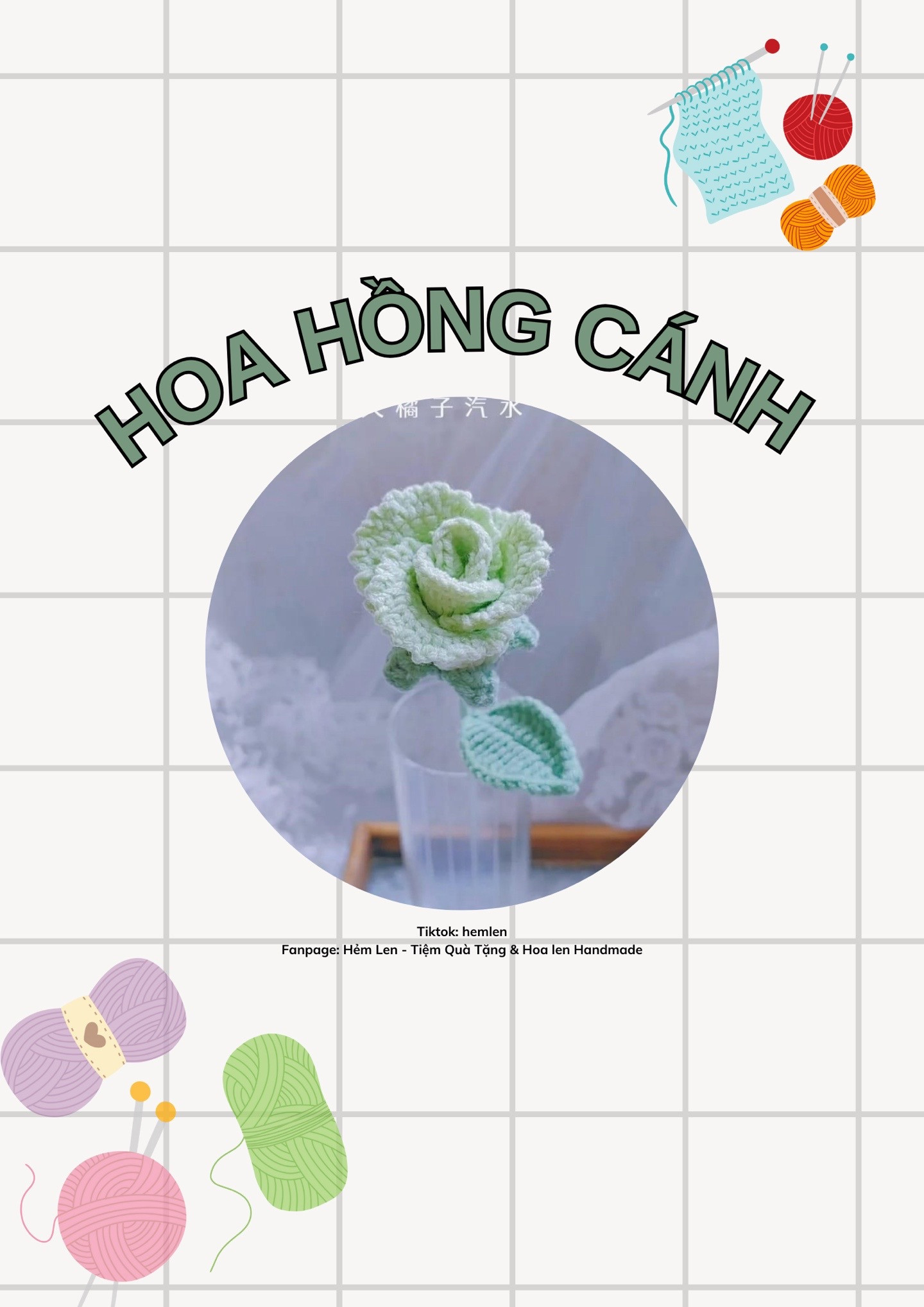 Hướng dẫn móc len Hoa Hồng Cánh màu xanh pastel