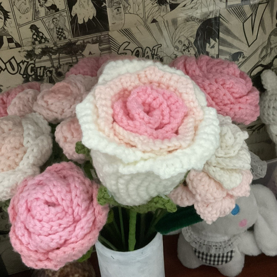 Hướng dẫn móc len hoa hồng ghép cánh nhiều màu sắc