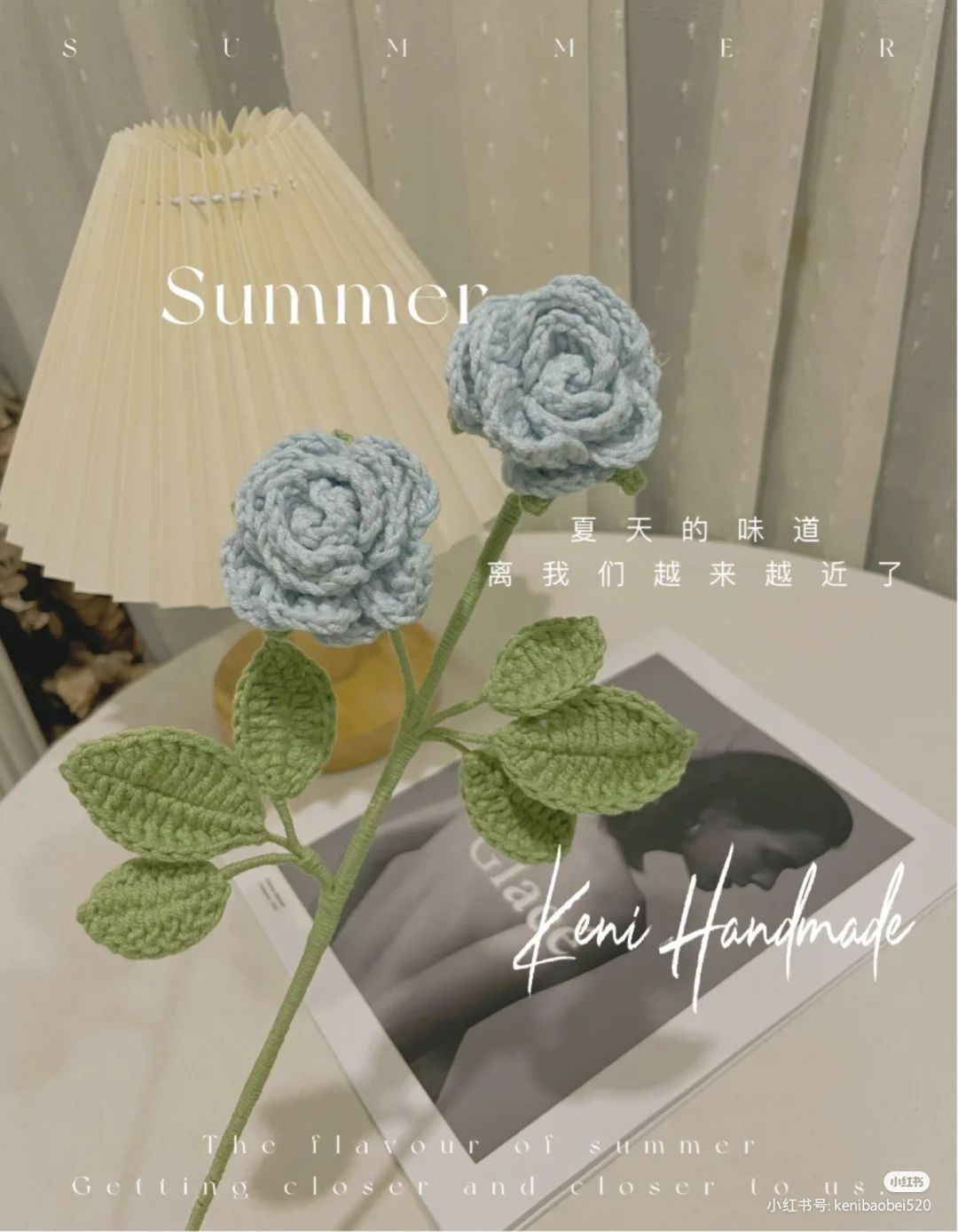 Hướng dẫn móc len Hoa hồng mini màu xanh pastel