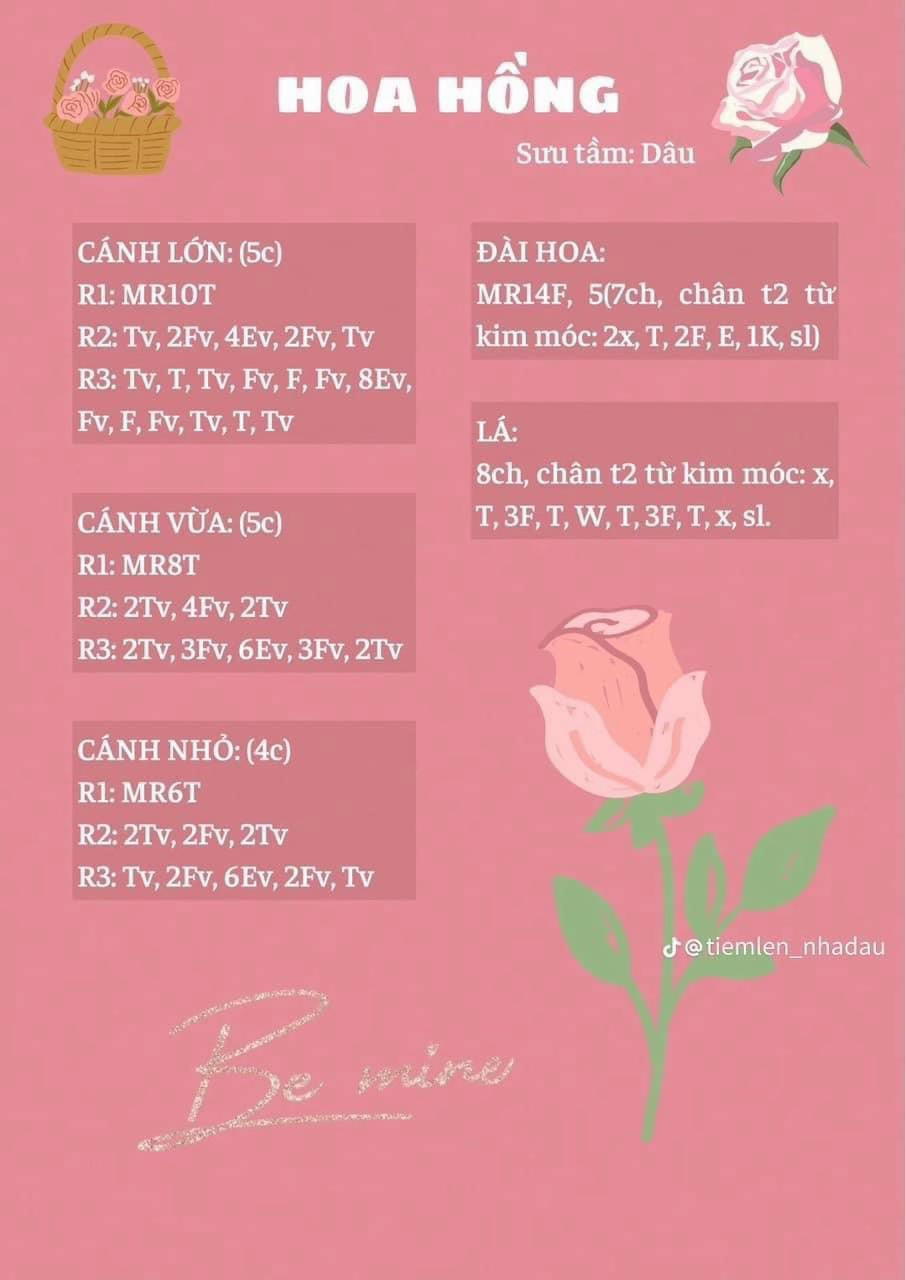 Hướng dẫn móc len Hoa Hồng Pháp và Mini chi tiết