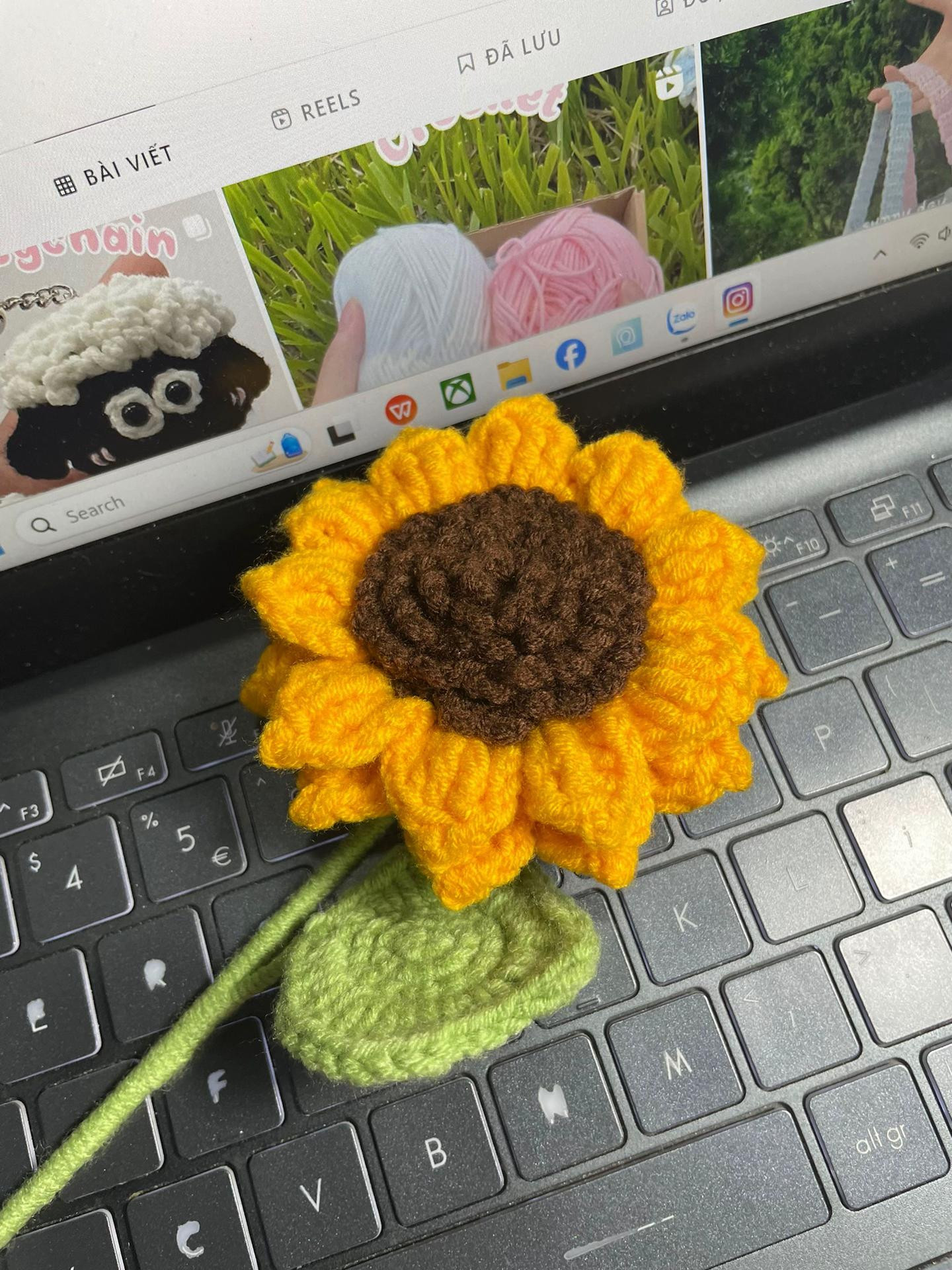 Hướng dẫn móc len hoa hướng dương chi tiết: cách làm cánh, nhụy, đài và lá