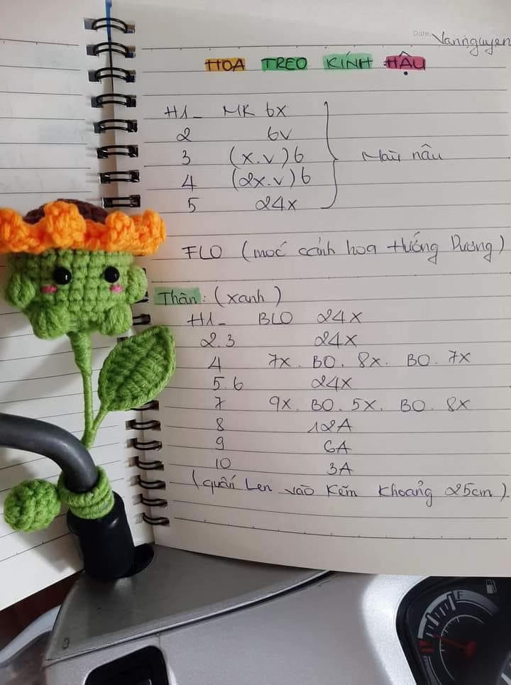 Hướng dẫn móc len hoa hướng dương treo gương xe