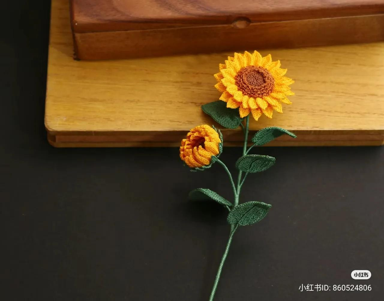 Hướng dẫn móc len hoa hướng dương và lá kèm chi tiết