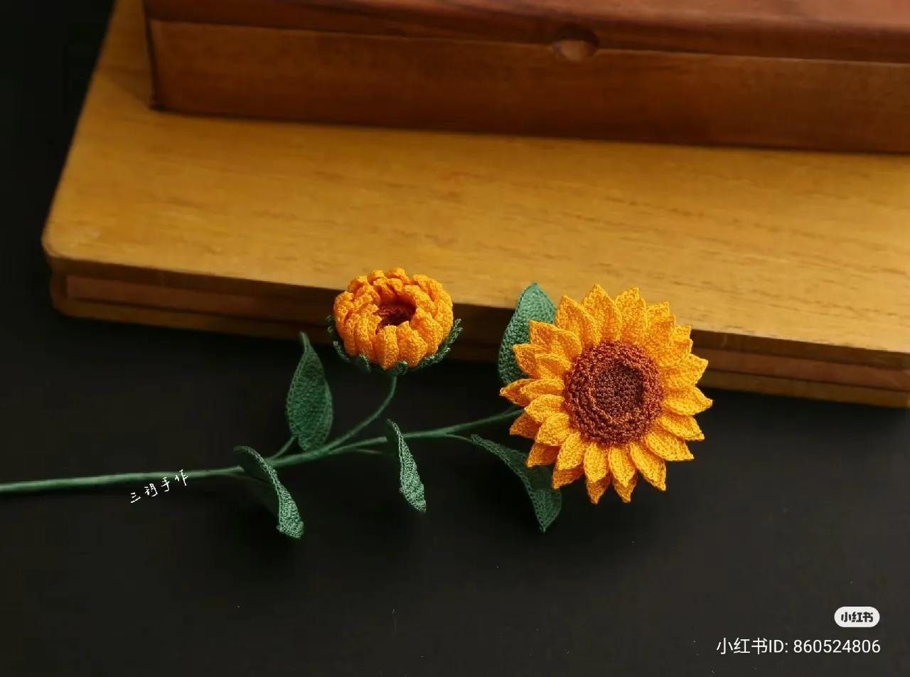 Hướng dẫn móc len hoa hướng dương và lá kèm chi tiết
