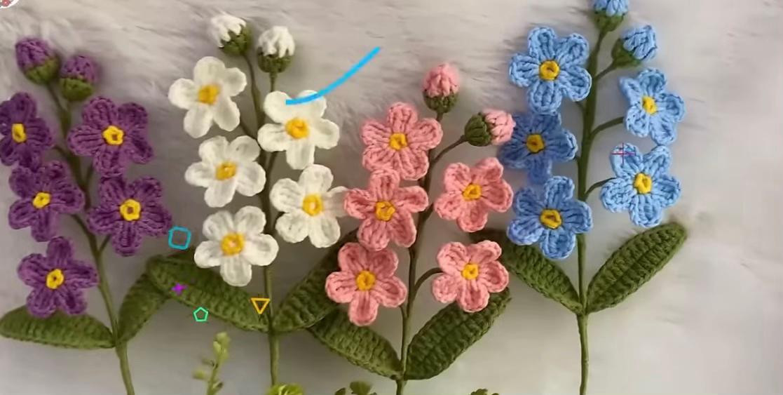 Hướng dẫn móc len hoa lưu ly nhiều màu sắc