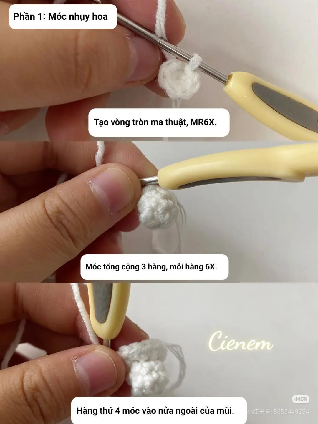 Hướng dẫn móc len hoa nhài trắng làm khóa trang trí